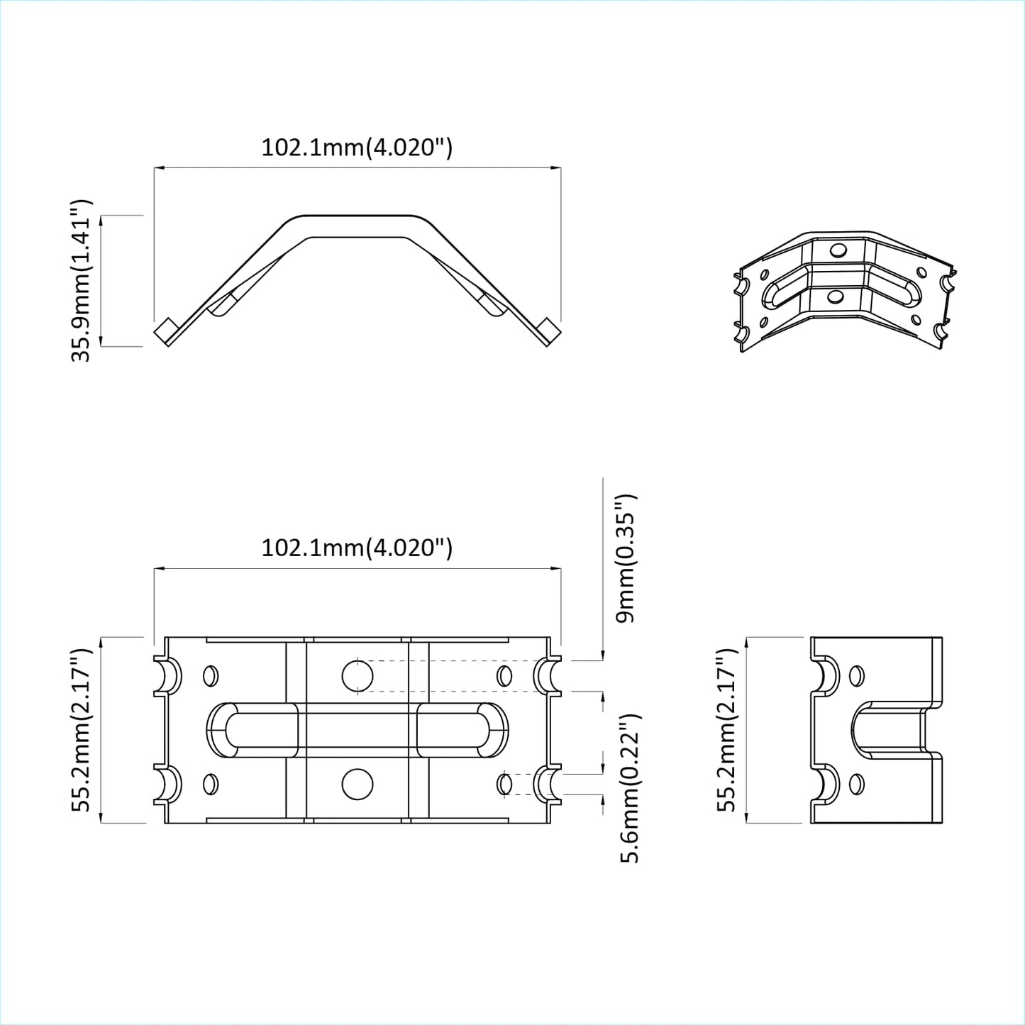 Bracket 2 pcs Zinc-coated 106 x 55 x 1.5mm Steel
