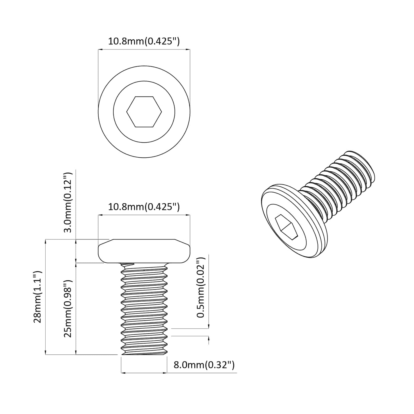 Screw 2 pcs Silver 8 x 25 mm Steel