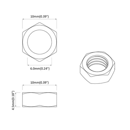 Nut 9574 pcs Silver M6 x 10 mm Iron