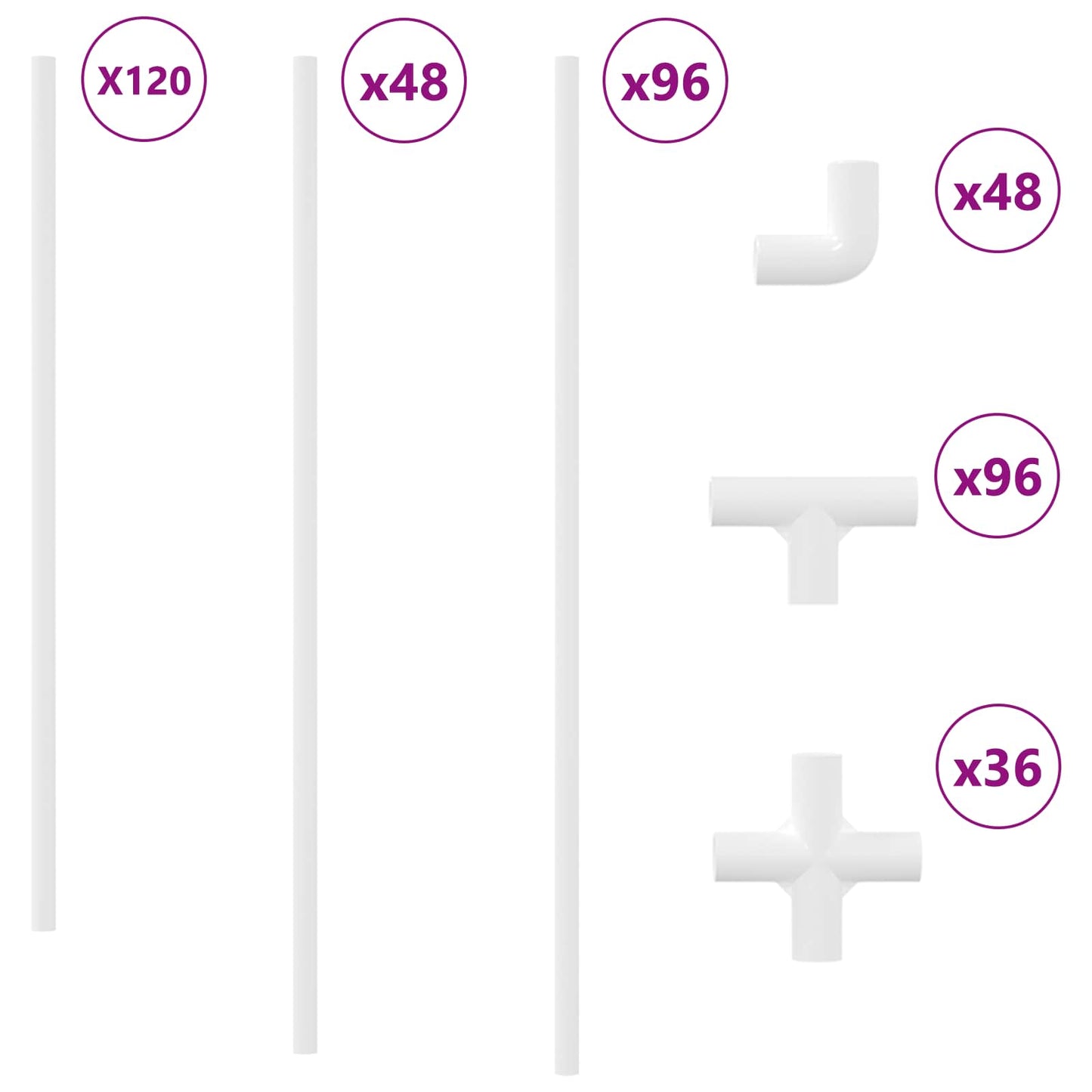 PVC Pipe 12 pcs White 12.2 x 1.8 x 500 mm PP and PE