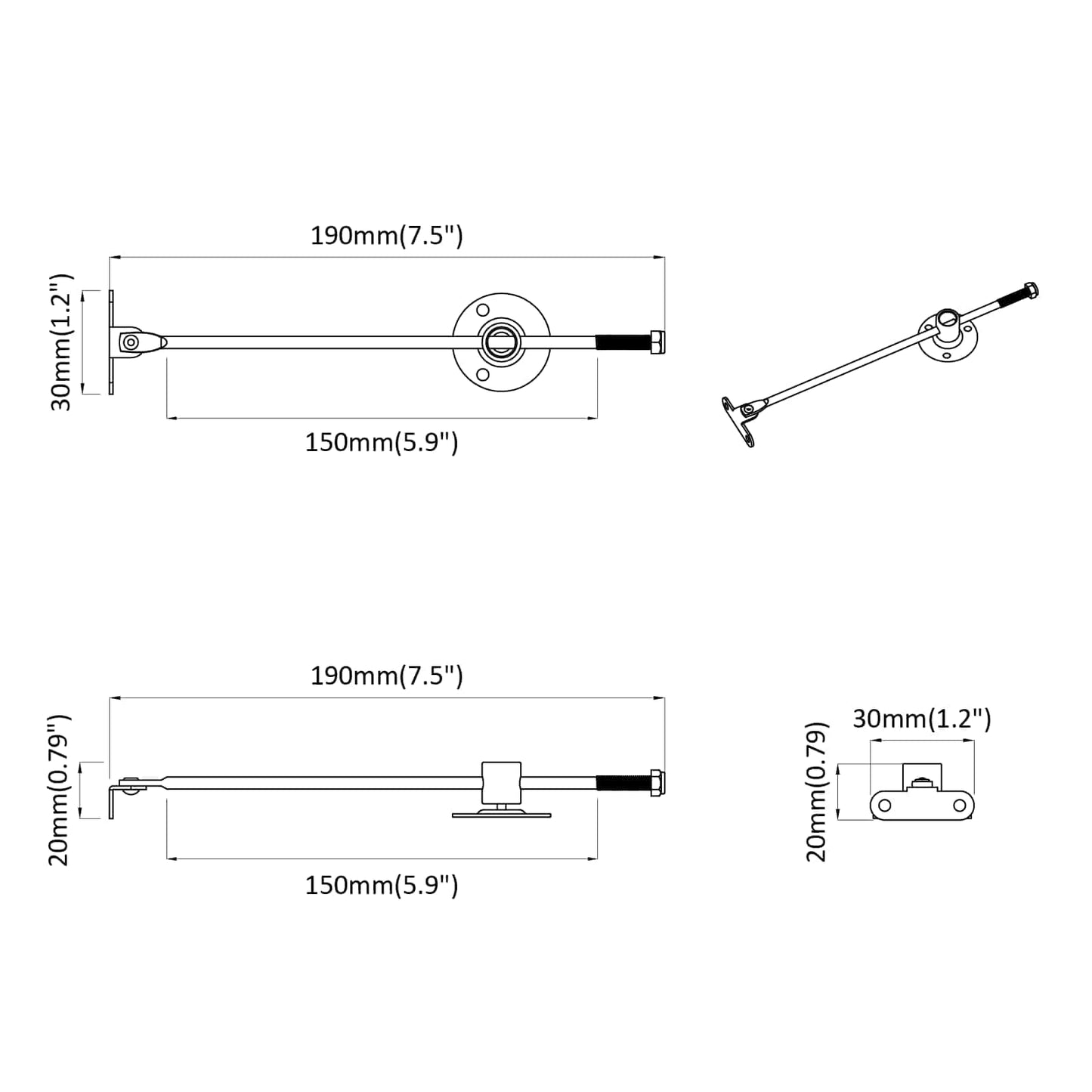 Pull Rod Hinge 2 pcs Silver 190 mm Iron