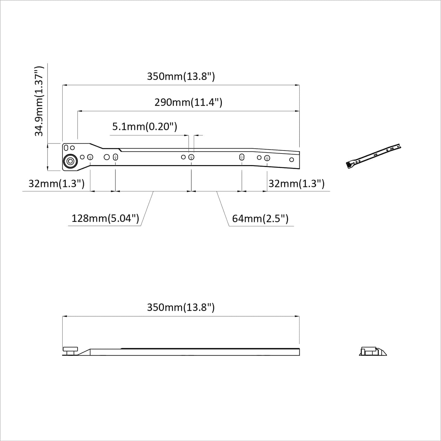 Drawer Slide 2 pcs White 350 mm Steel