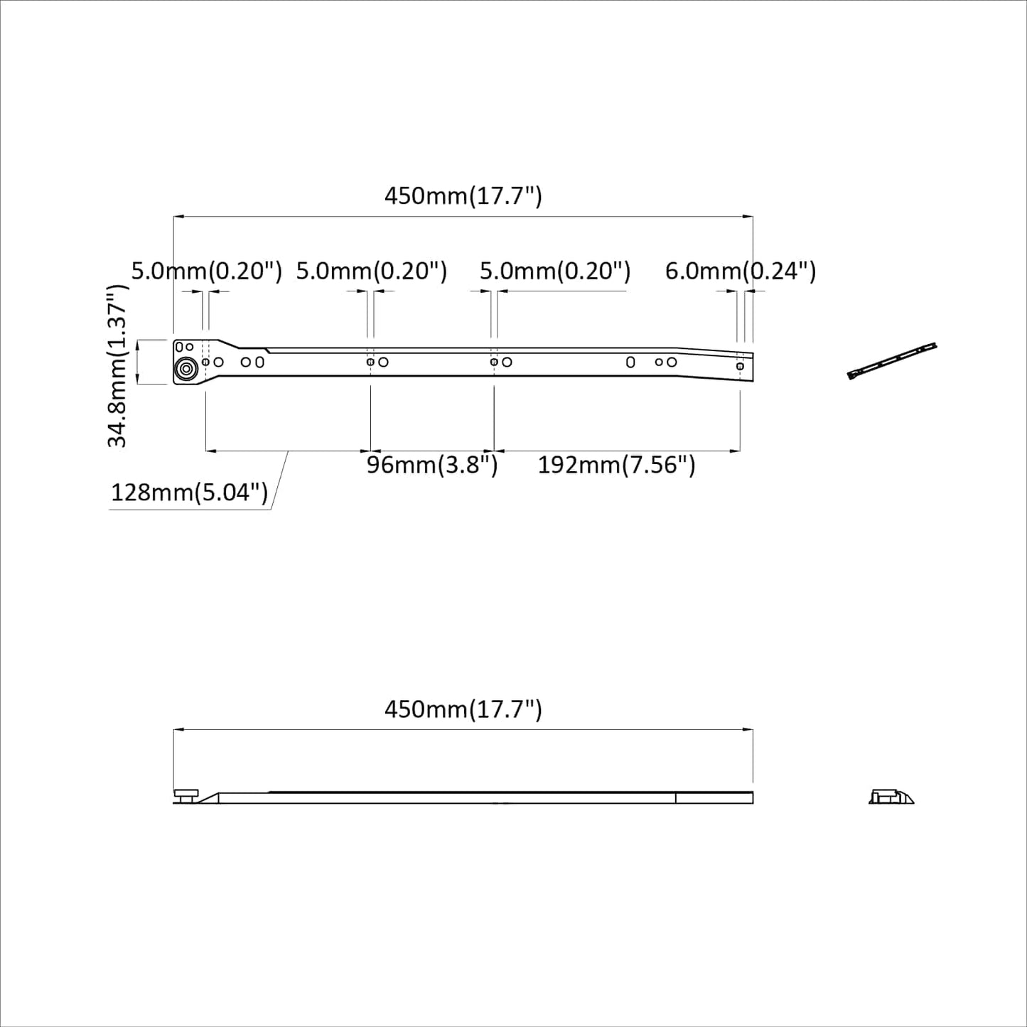 Drawer Slide 2 pcs White 450 mm Steel