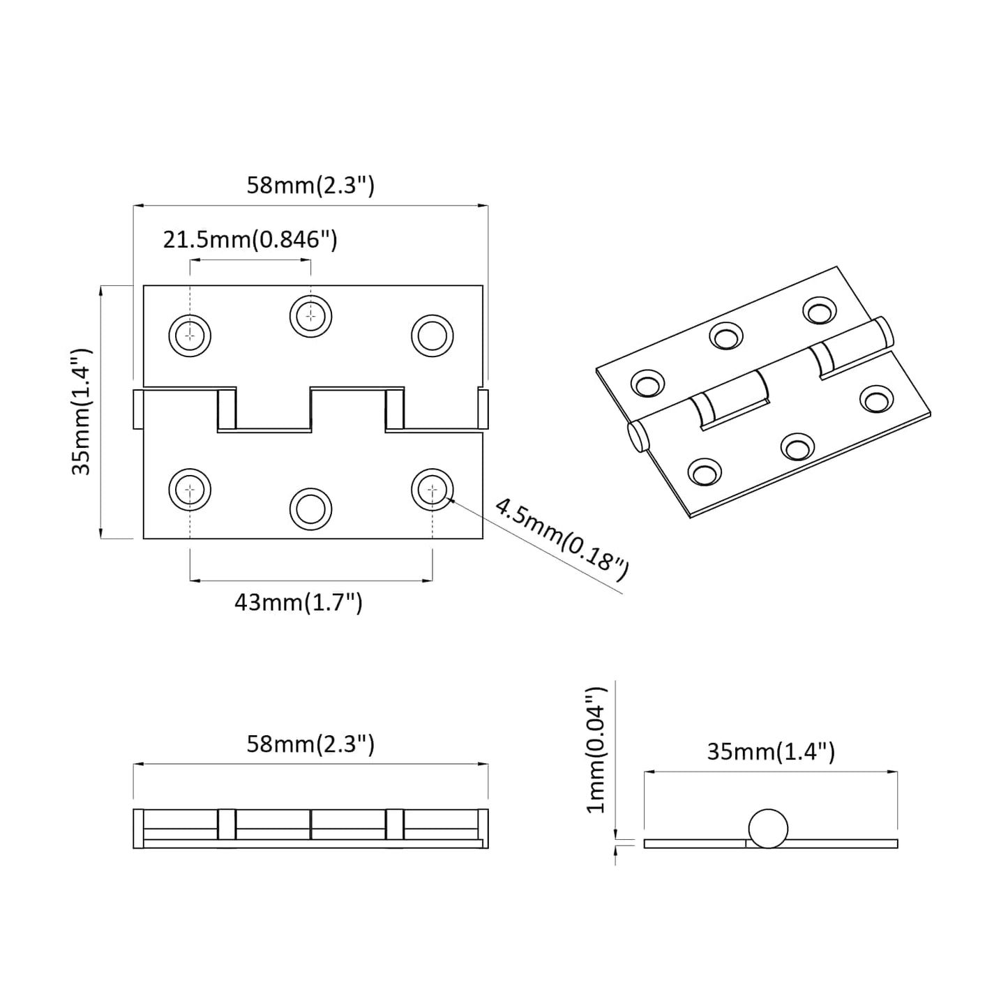 Hinge Plain 12 pcs Silver 58 x 35 x 1 mm Steel