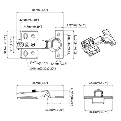 Hinge 254 pcs Nickel 85 x 52.5 x 9.5 mm Iron