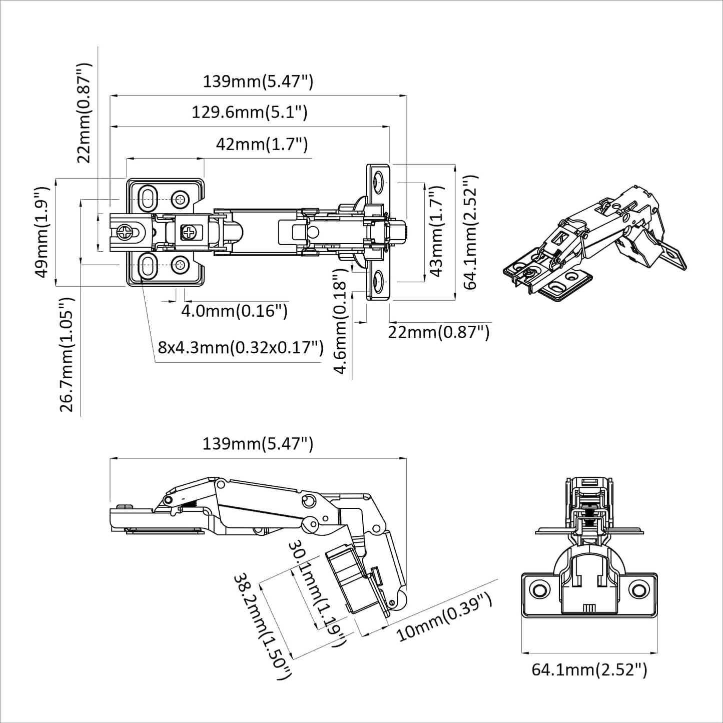 Hinge 126 pcs Nickel 139 x 64.1 x 10 mm Iron