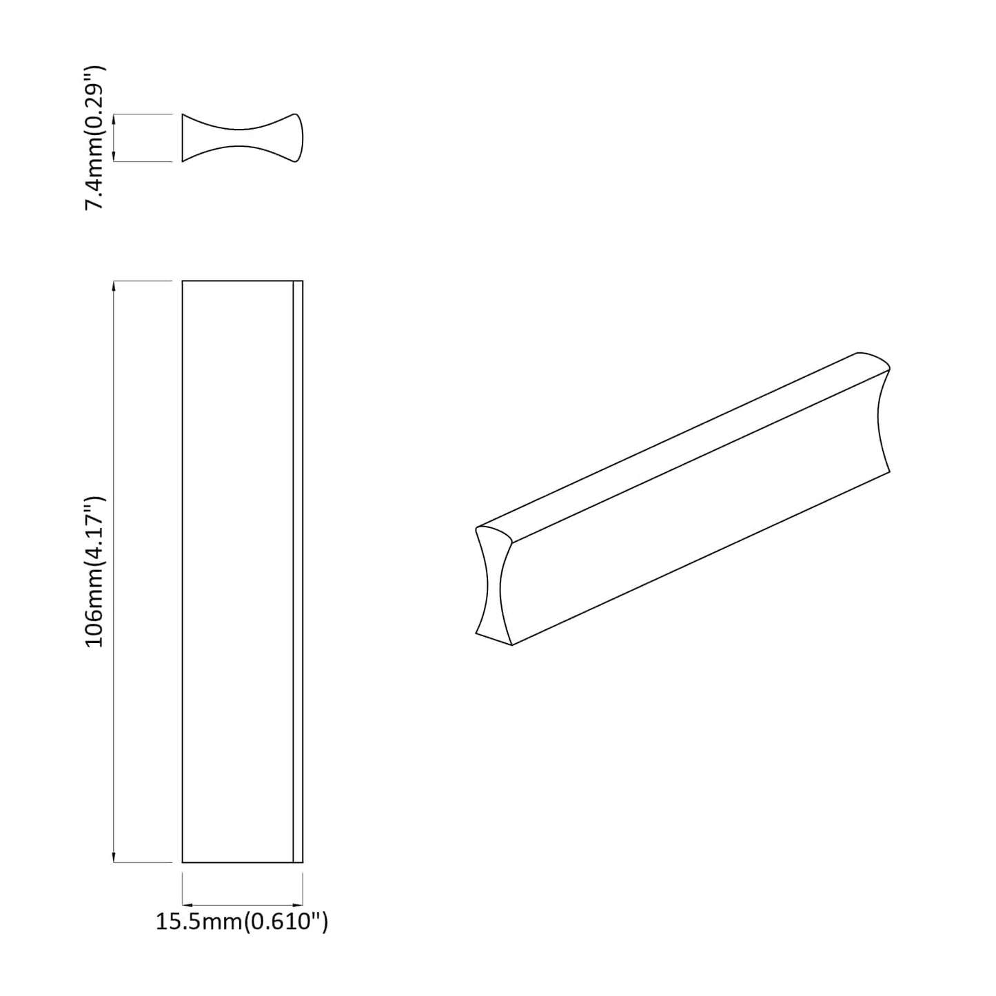 Handle 2 pcs Black 106 x 7.4 x 15.5 mm Aluminium