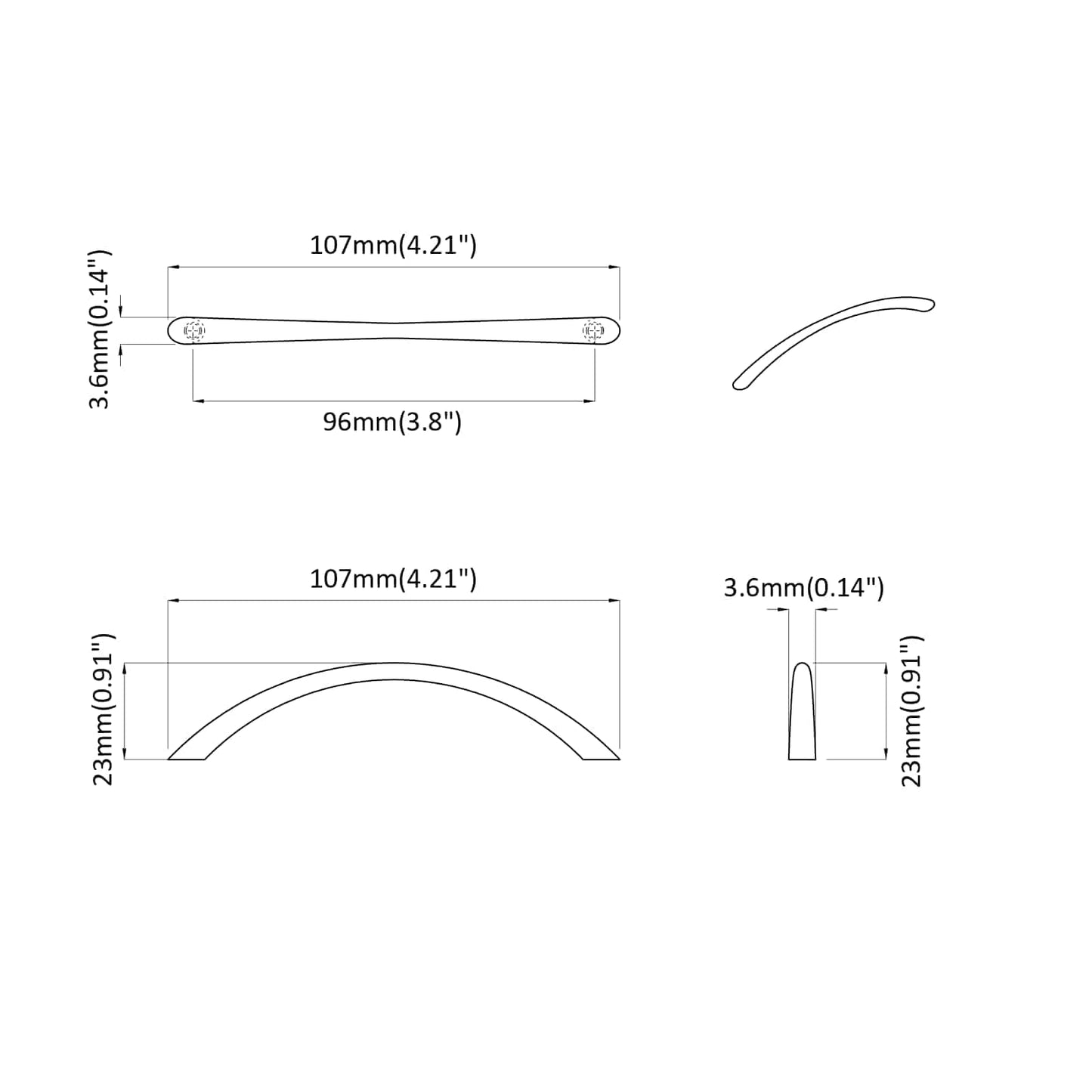 Handle 2 pcs Silver 107 x 3.6 x 23 mm Stainless Steel