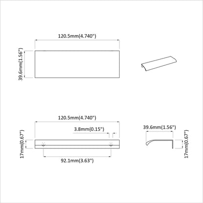 Handle 2 pcs Black 120 x 39.6 x 17 mm Aluminium