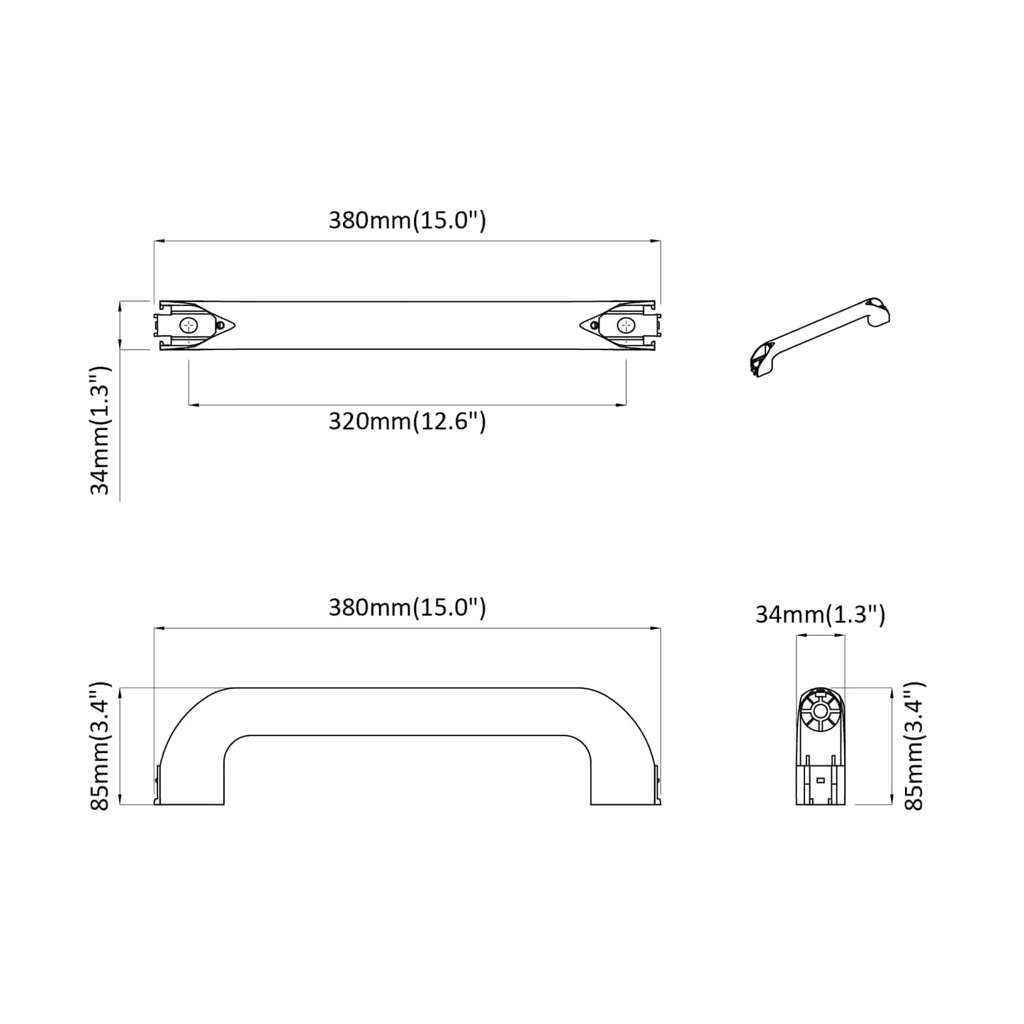 Handle Plain 2 pcs Black 380 x 34 x 85 mm Aluminium and PP