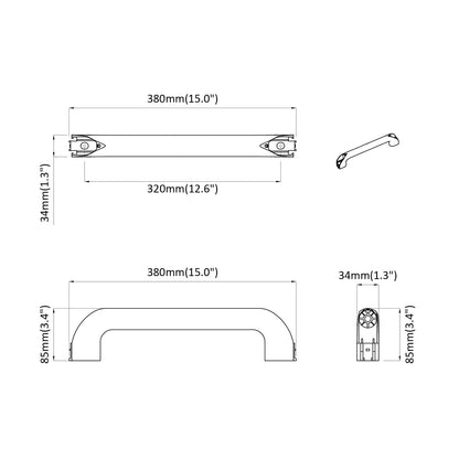 Handle Plain 2 pcs Black 380 x 34 x 85 mm Aluminium and PP