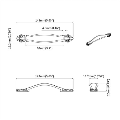 Handle 2 pcs Black 143 x 19.2 x 20 mm Zinc Alloy