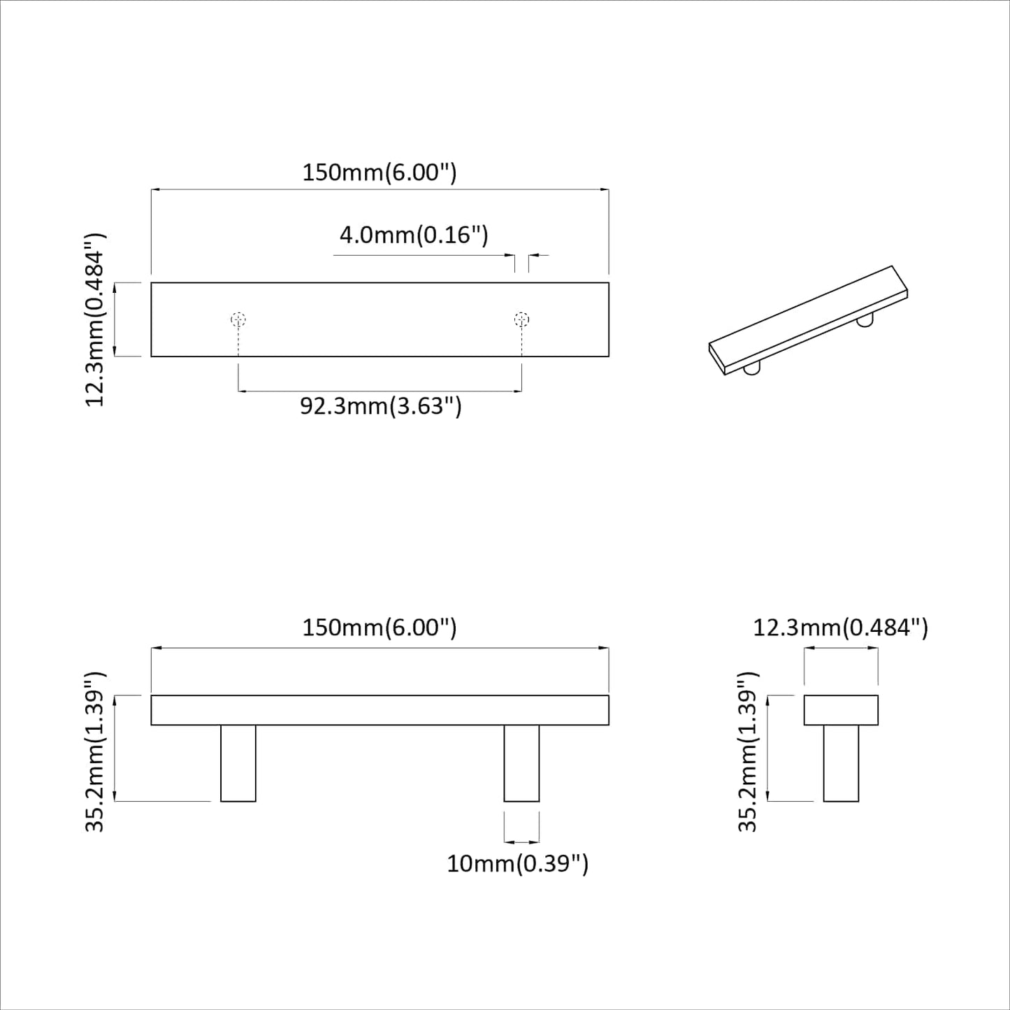 Cabinet Handle 12 pcs Black 150 x 12.3 x 35.2 mm