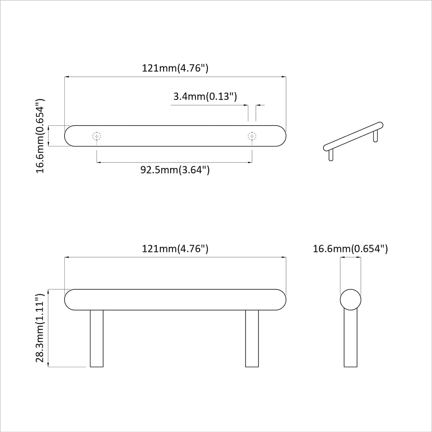 Cabinet Handle 474 pcs Black 121 x 16.6 x 28.3 mm Iron