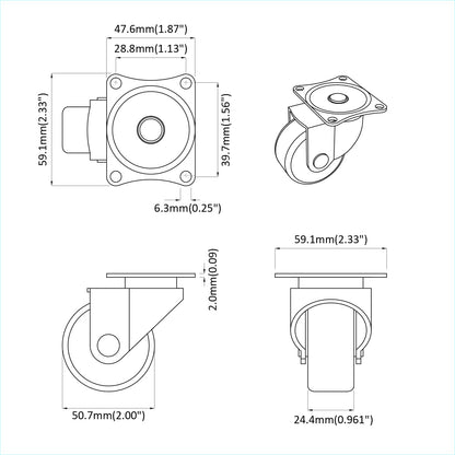 Swivel Castor 12 pcs Silver 60 x 60 x 50 mm Iron and nylon