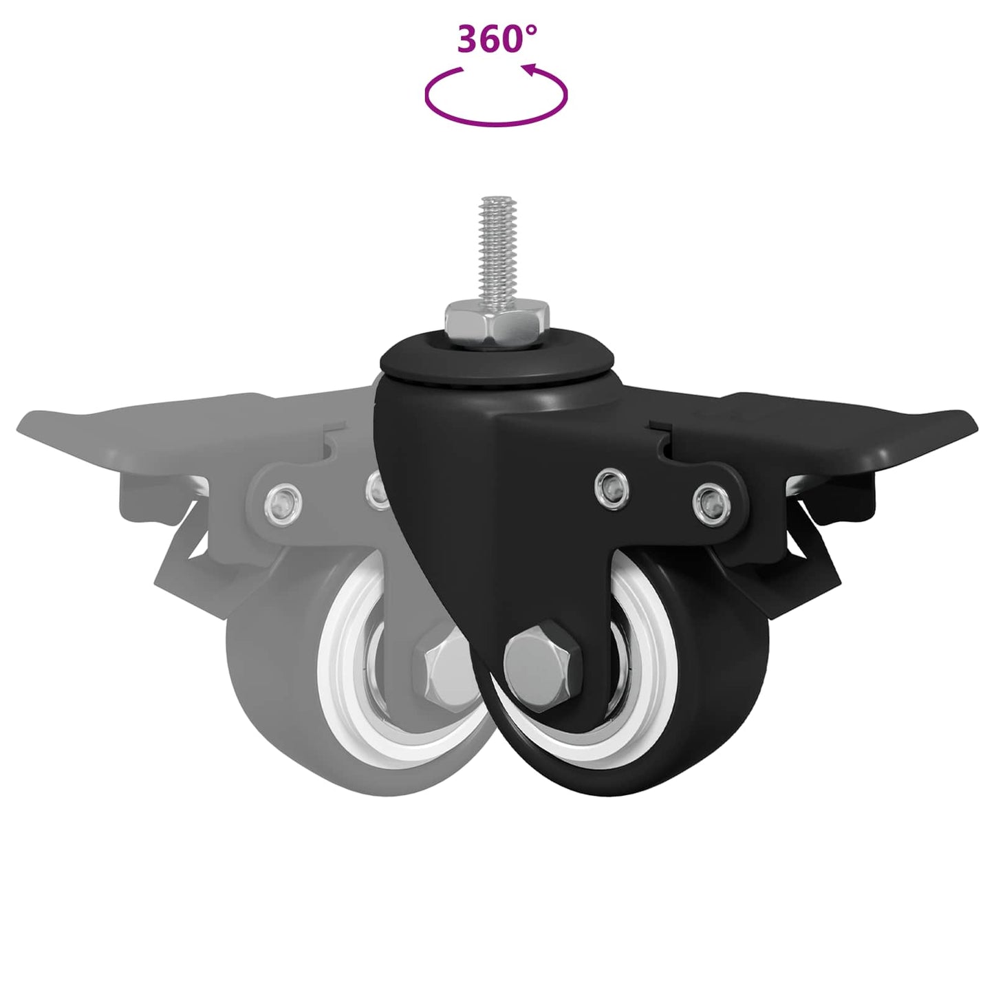 Casters 2 pcs Black M6 x 37 mm Iron and Nylon