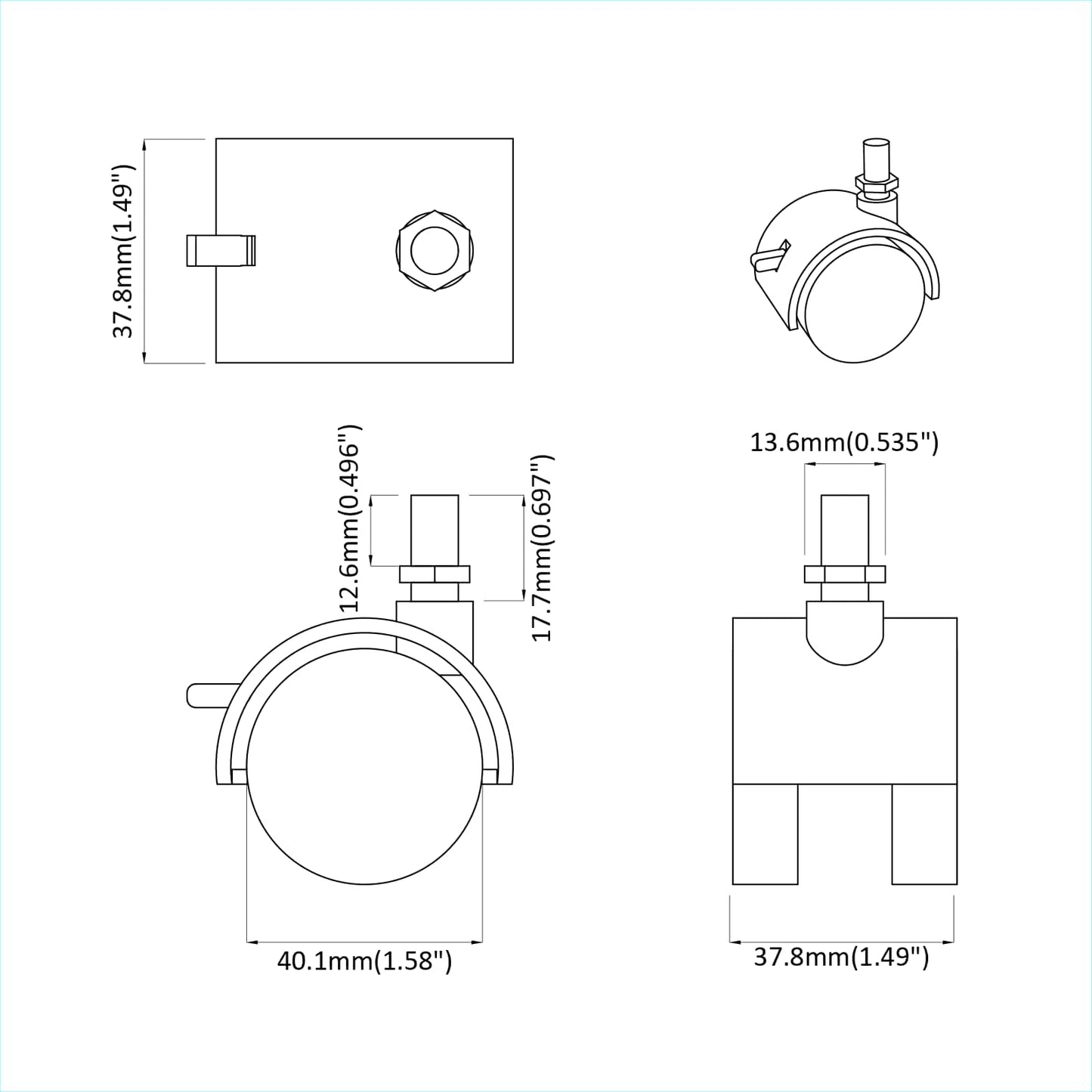 Caster 12 pcs Black and Silver 40.1 x 40.1 x 37.8 mm