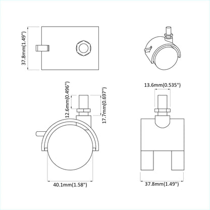 Caster 12 pcs Black and Silver 40.1 x 40.1 x 37.8 mm