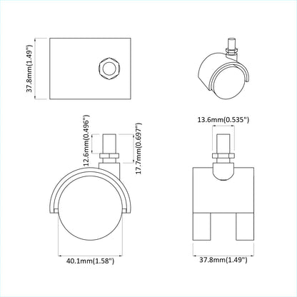 Casters 2 pcs Black 40.1 x 37.8 mm PP and Iron