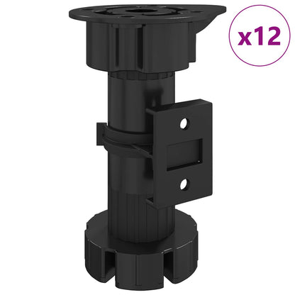 Furniture Feet Adjustable 12 pcs Black 46 x 46 x 128 mm PP