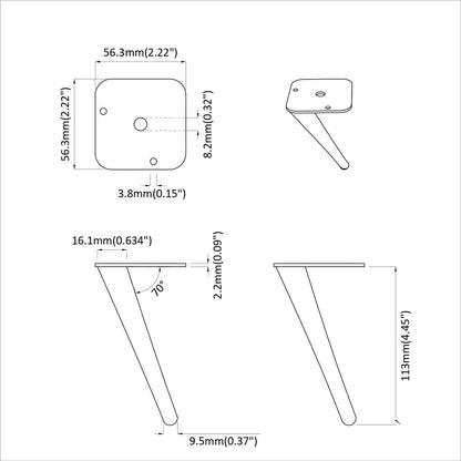 Standing Feet 2 pcs Black 56 x 56 x 100 mm Iron