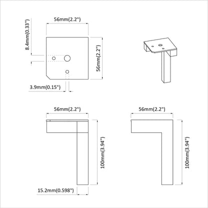 Standing Feet 12 pcs Black 57 x 57 x 100 mm Iron