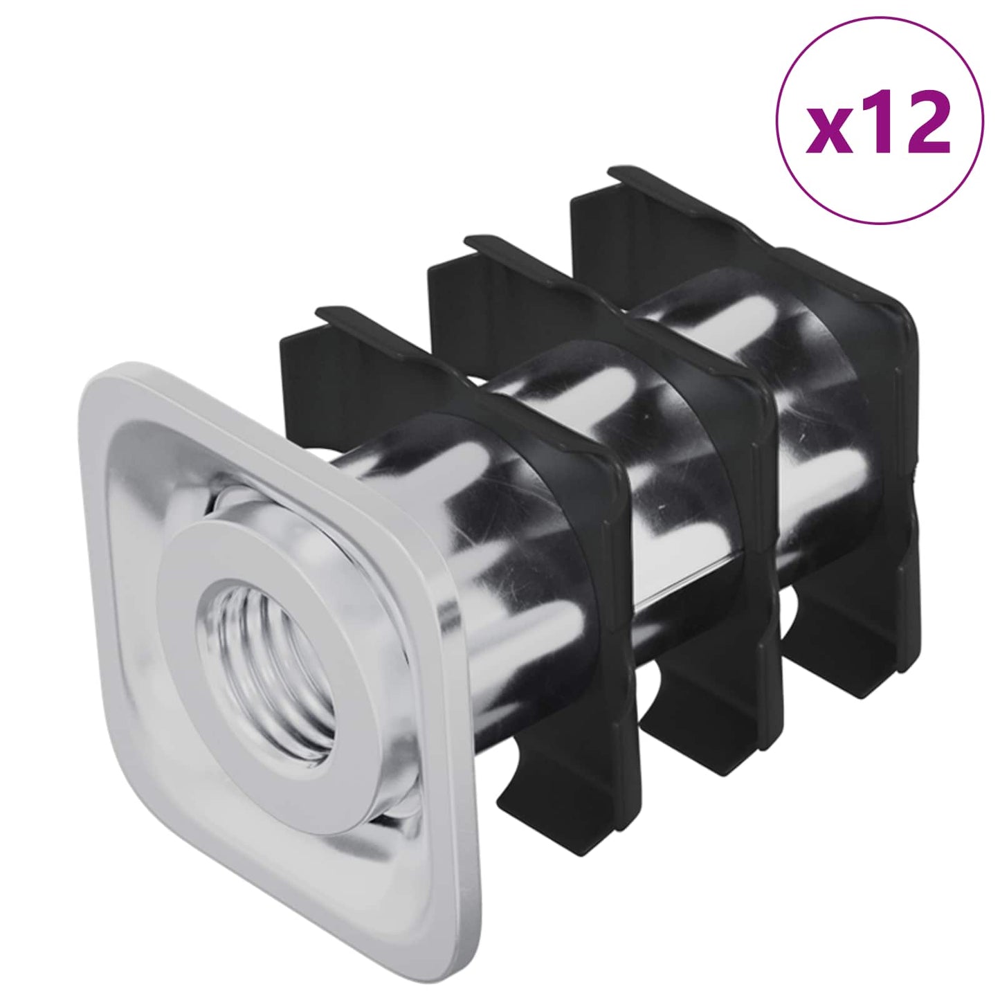 Threaded Tube Insert 12 pcs Black and Silver Galvanised Steel