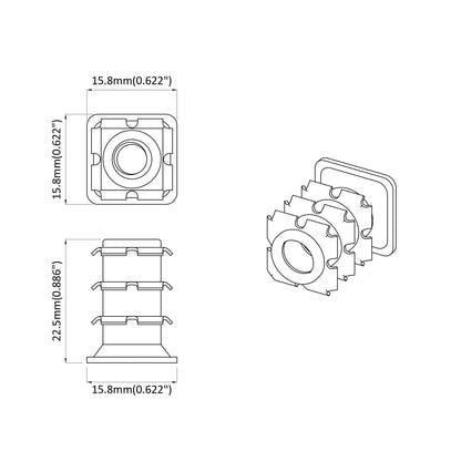 Threaded Tube Insert 1818 pcs Black and Silver Galvanised Steel