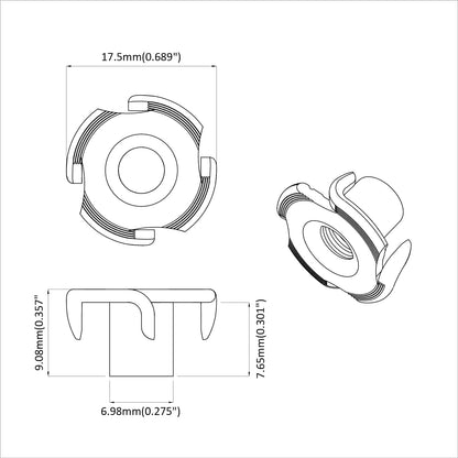 Pronged T-nut 2 pcs Silver M6 mm Steel