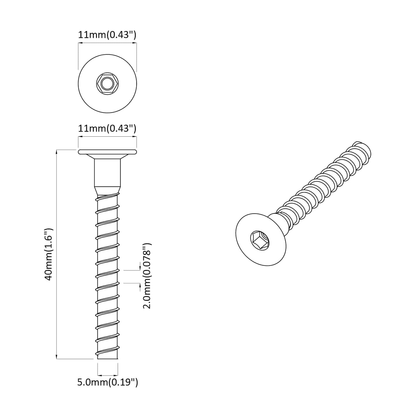 Screw 2 pcs Zinc-coated 5 x 40 mm Iron