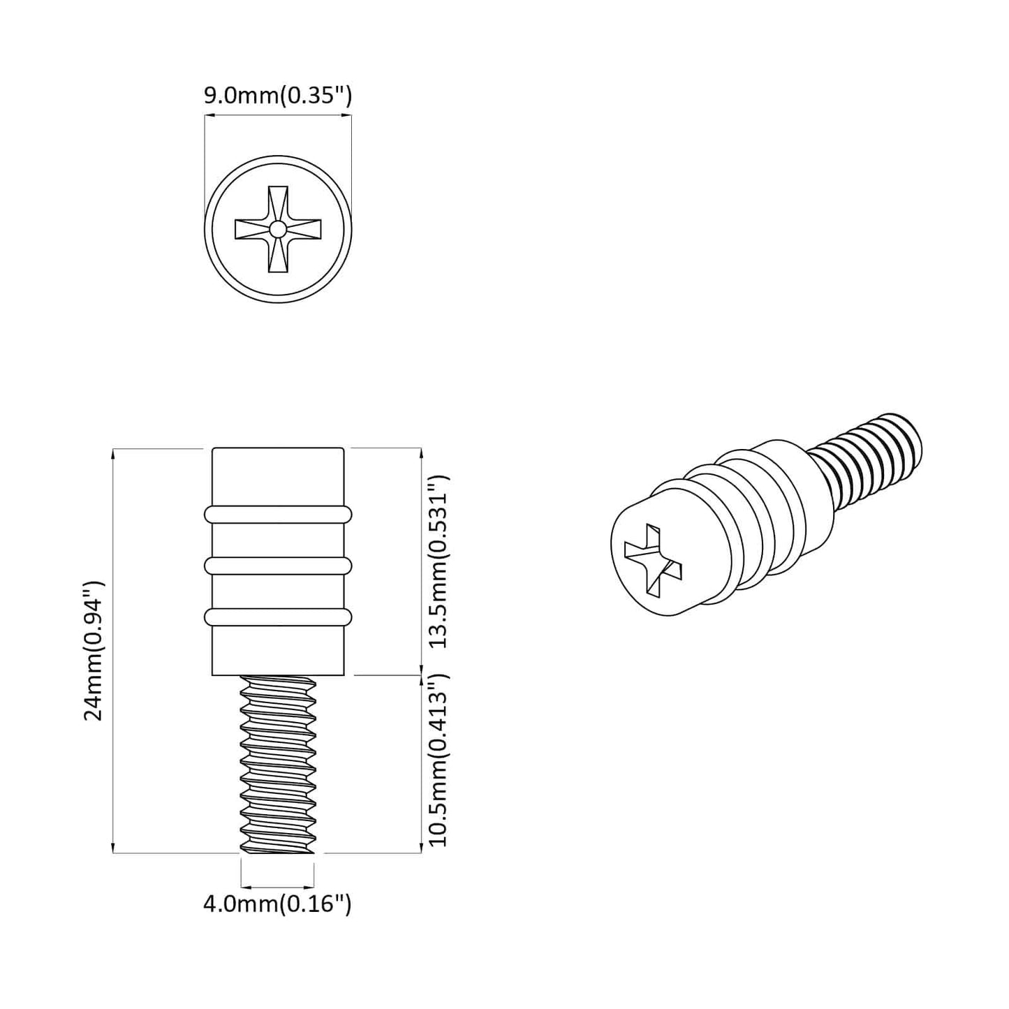 Standoff Screw 2 pcs Black M4 Rubber and Steel