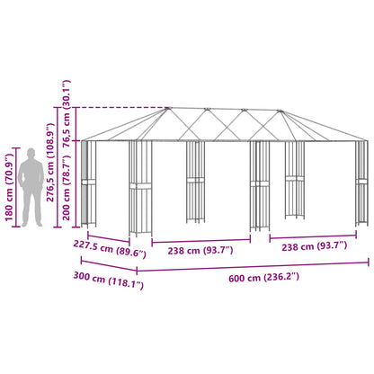 Gazebo Frame 6 x 3 m Black Steel