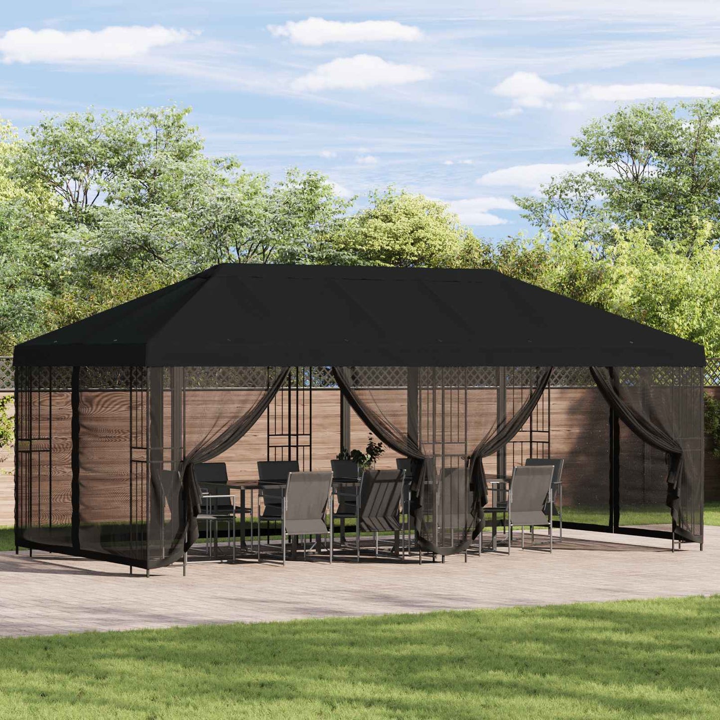 6 x 3 m Black Polyester and Steel 190