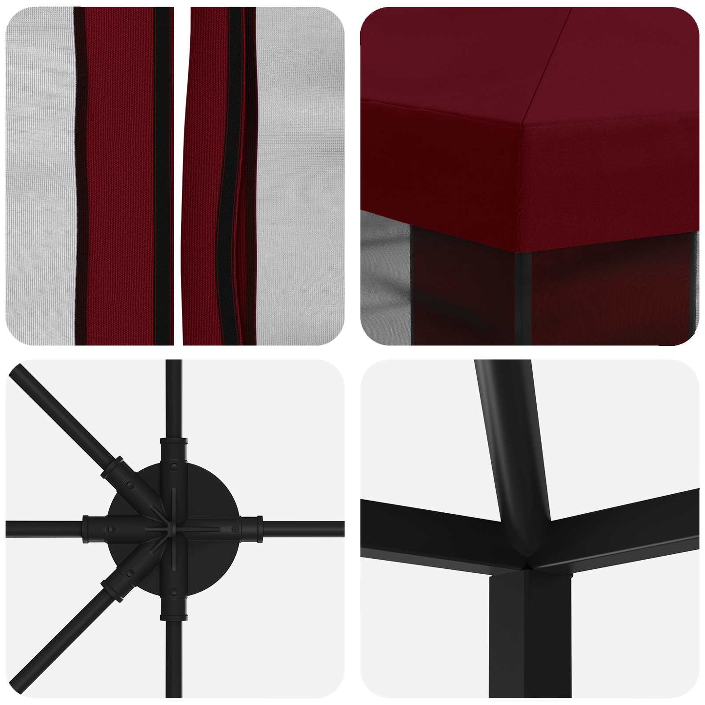 6 x 3 m Burgundy Polyester and Steel 190