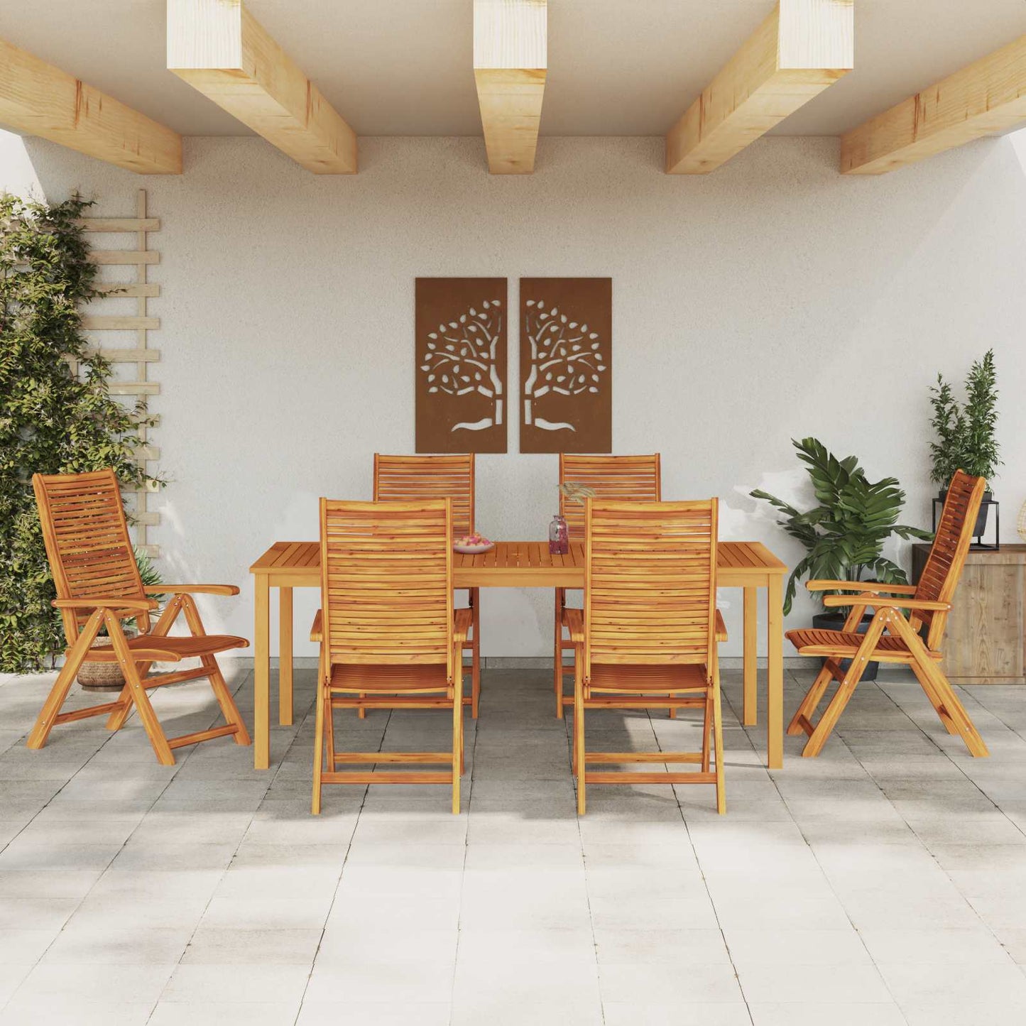 Garden Dining Set Folding 7 pcs Brown Solid Acacia Wood