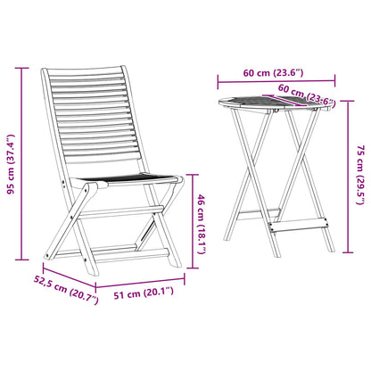 Folding Bistro Set Folding 3 pcs Brown Solid Acacia Wood