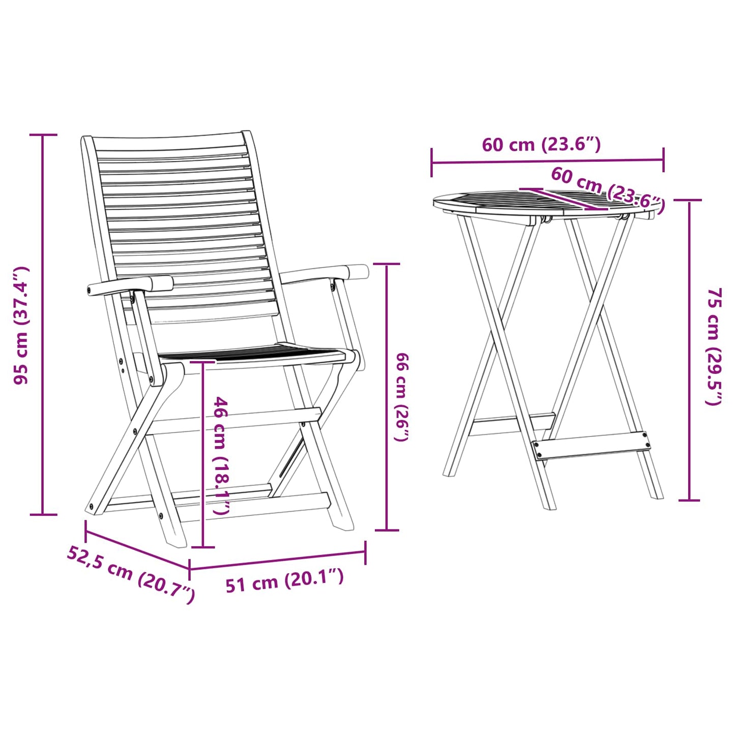 Folding Bistro Set Folding 3 pcs Brown Solid Acacia Wood