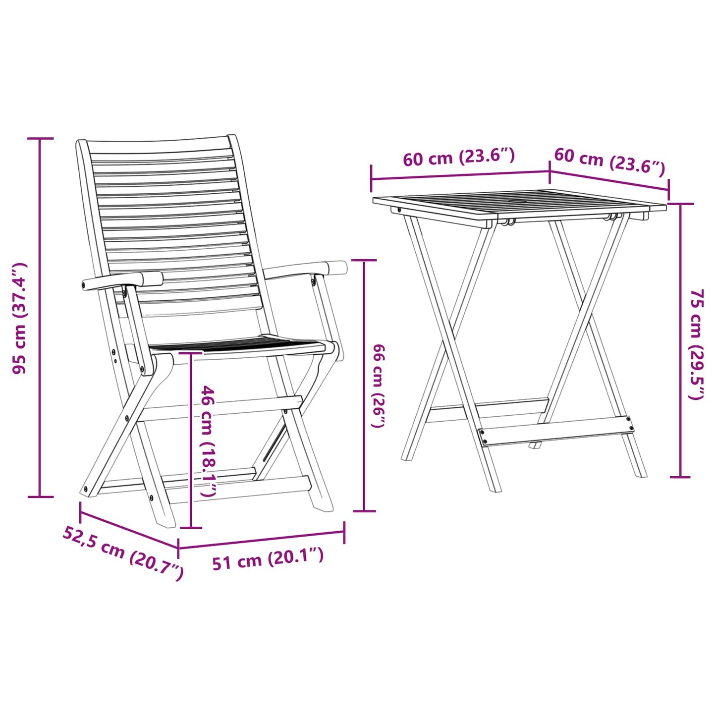 Folding Bistro Set Folding 3 pcs Brown Solid Acacia Wood