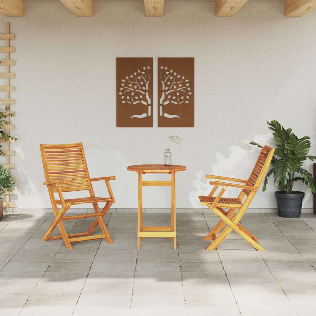 Folding Bistro Set Folding 3 pcs Brown Solid Acacia Wood