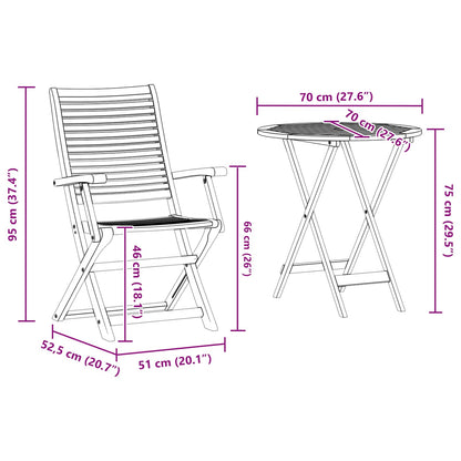 Folding Bistro Set Folding 3 pcs Brown Solid Acacia Wood
