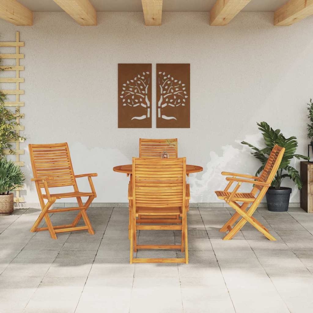 Garden Dining Set Folding 5 pcs Brown Solid Acacia Wood