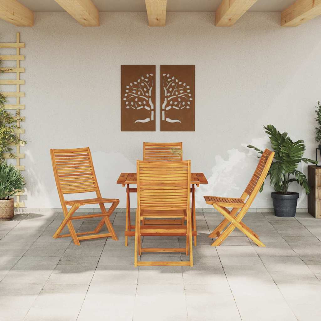 Garden Dining Set Folding 5 pcs Brown Solid Acacia Wood