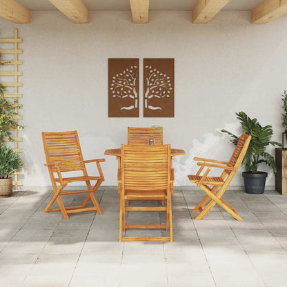 Garden Dining Set Folding 5 pcs Brown Solid Acacia Wood