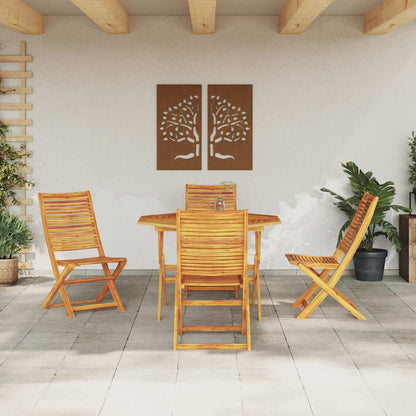 Garden Dining Set Folding 5 pcs Brown Solid Acacia Wood