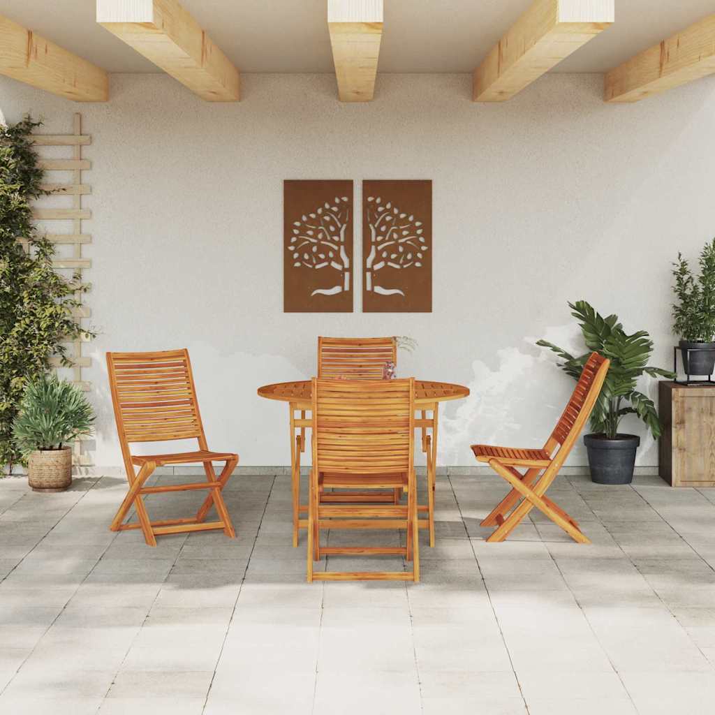 Garden Dining Set Folding 5 pcs Brown Solid Acacia Wood