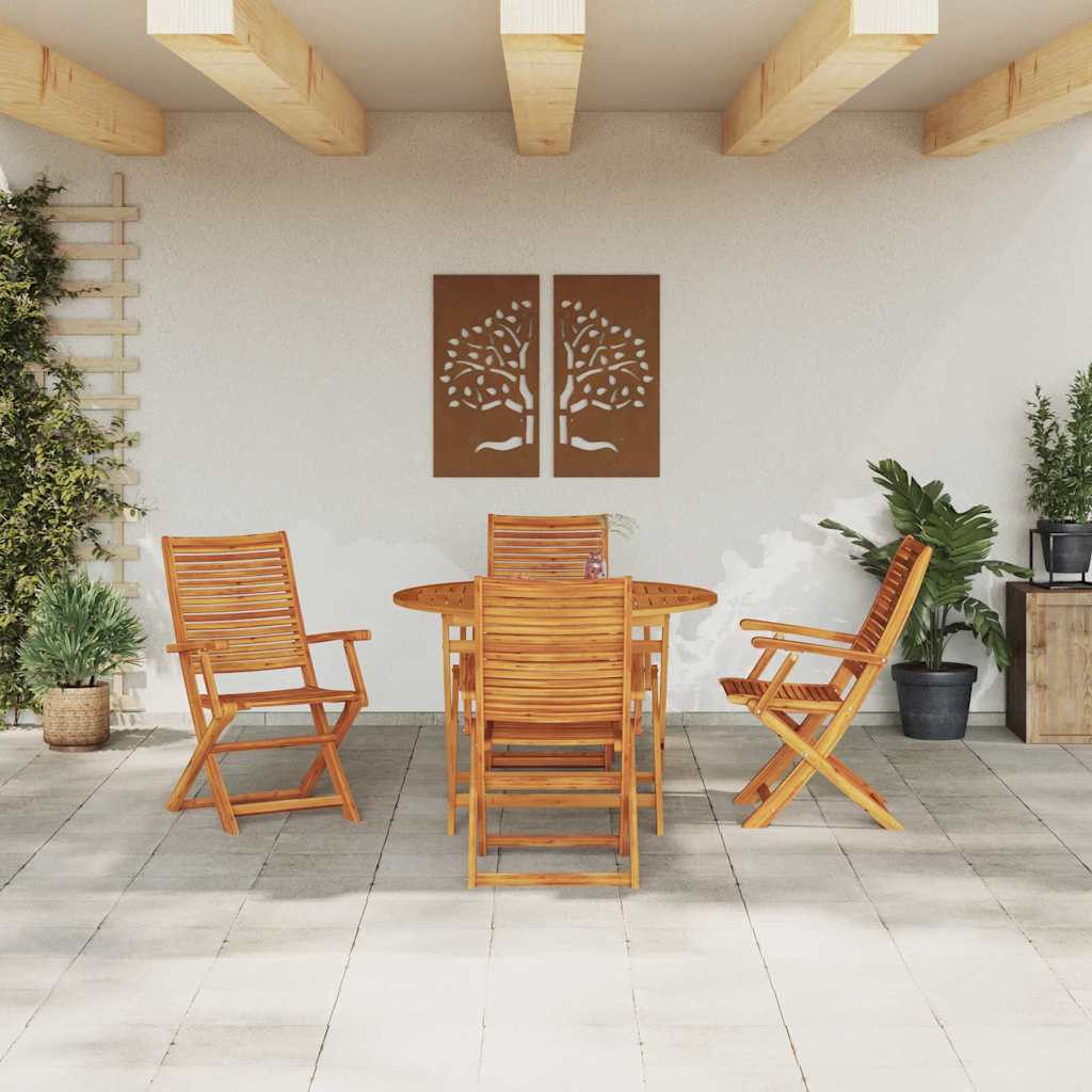 Garden Dining Set Folding 5 pcs Brown Solid Acacia Wood