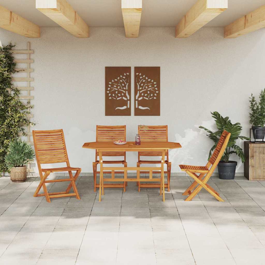 Garden Dining Set Folding 5 pcs Brown Solid Acacia Wood
