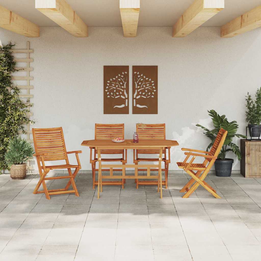 Garden Dining Set Folding 5 pcs Brown Solid Acacia Wood