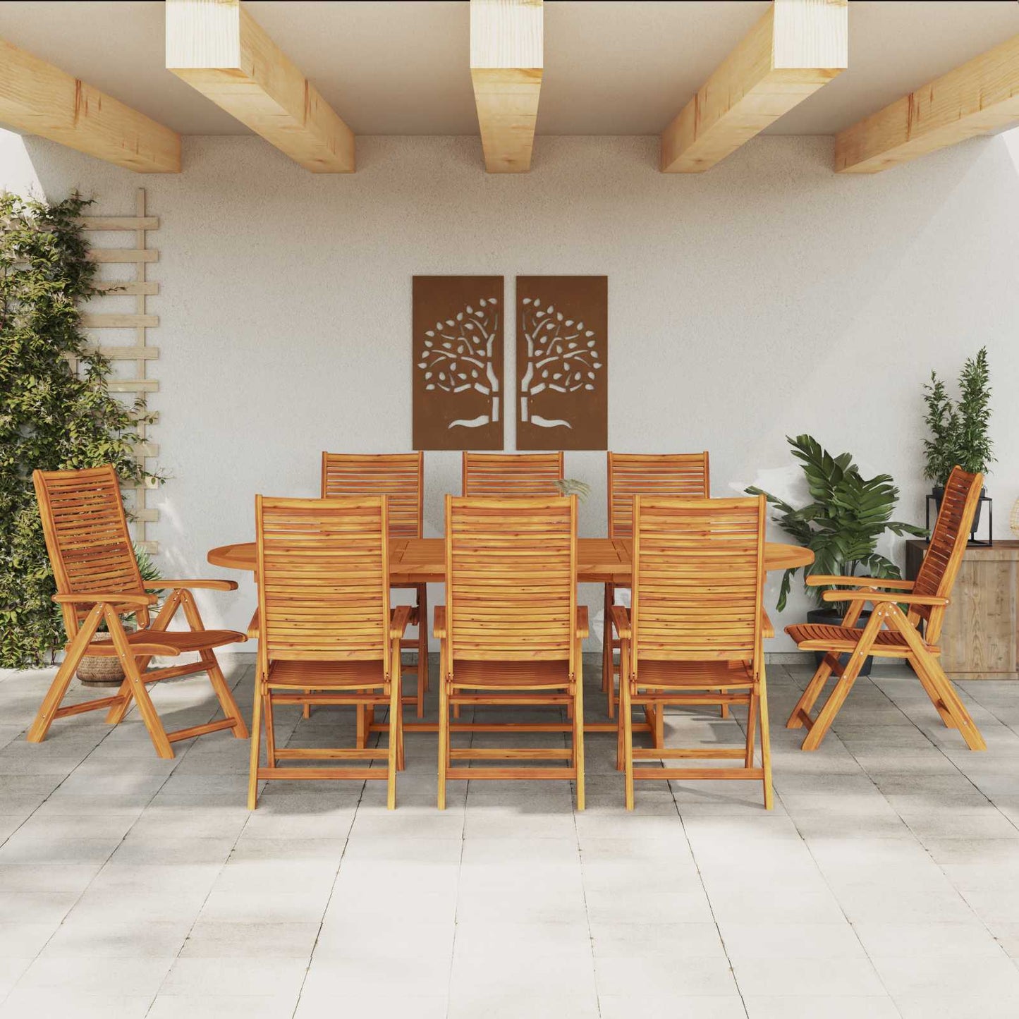 Garden Dining Set Folding 9 pcs Brown Solid Acacia Wood