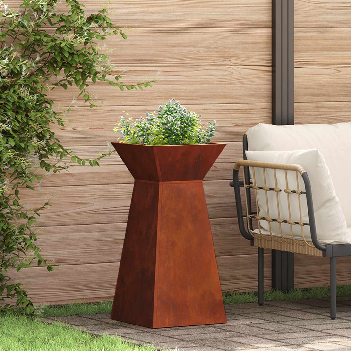 Pillar Planter Silver 35 x 35 x 73 cm Weathering Steel